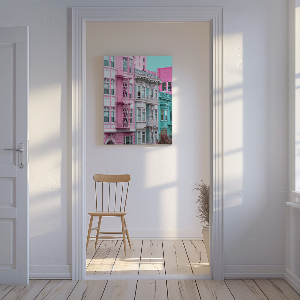 Pink and Blue Row Houses in San Francisco | Canvas