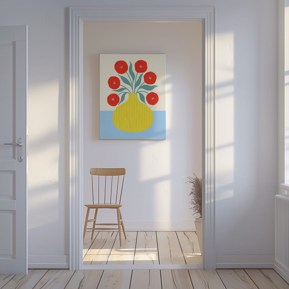 Red Flowers in Yellow Vase | Canvas