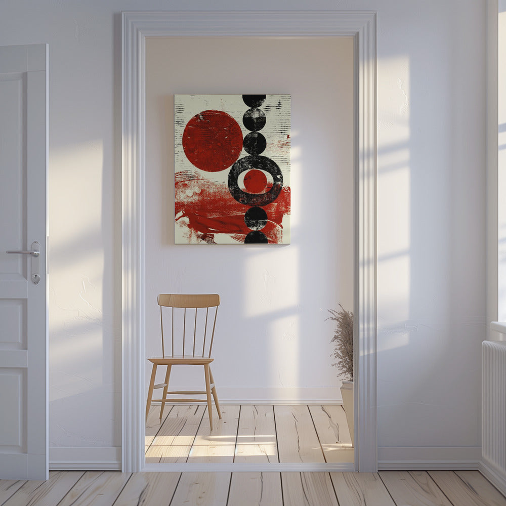Geometric Shapes with Red and Black Circles | Canvas