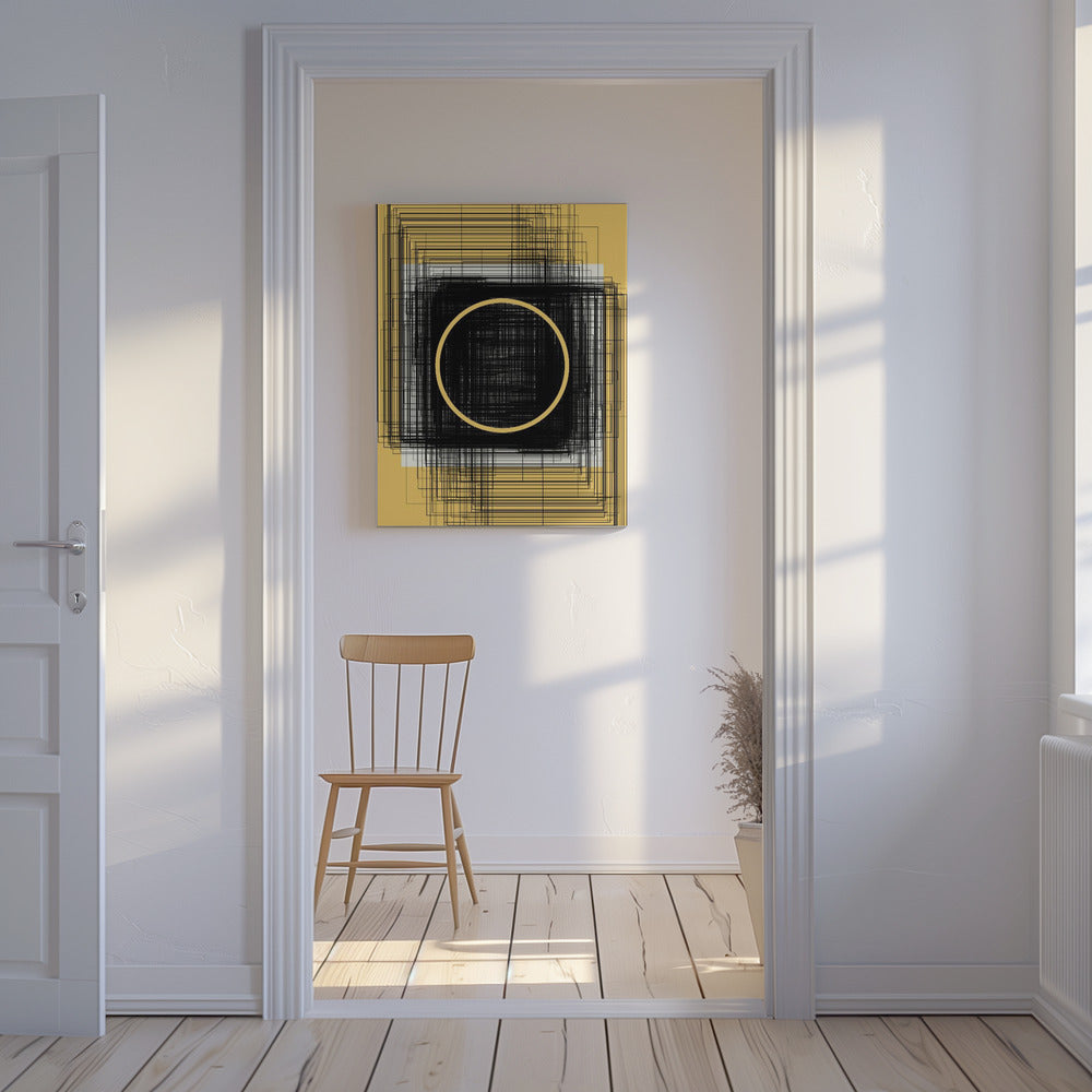 Yellow Circle and Black Lines | Canvas