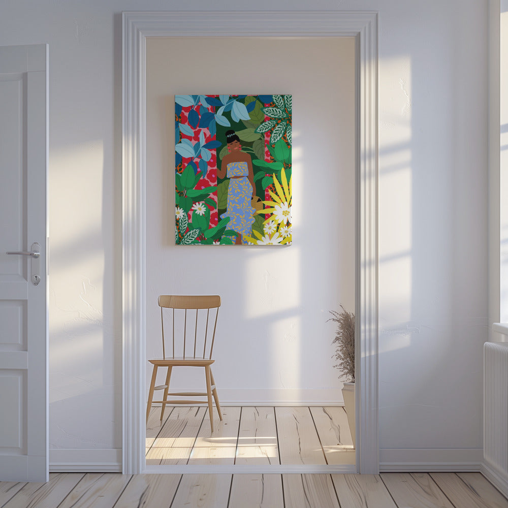 Woman In A Dress With Flowers | Canvas