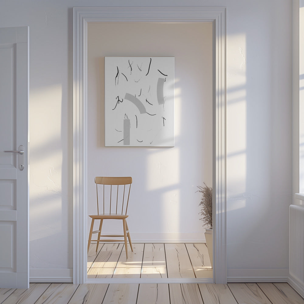 Fluid Black Lines And Soft Grey Shapes | Canvas