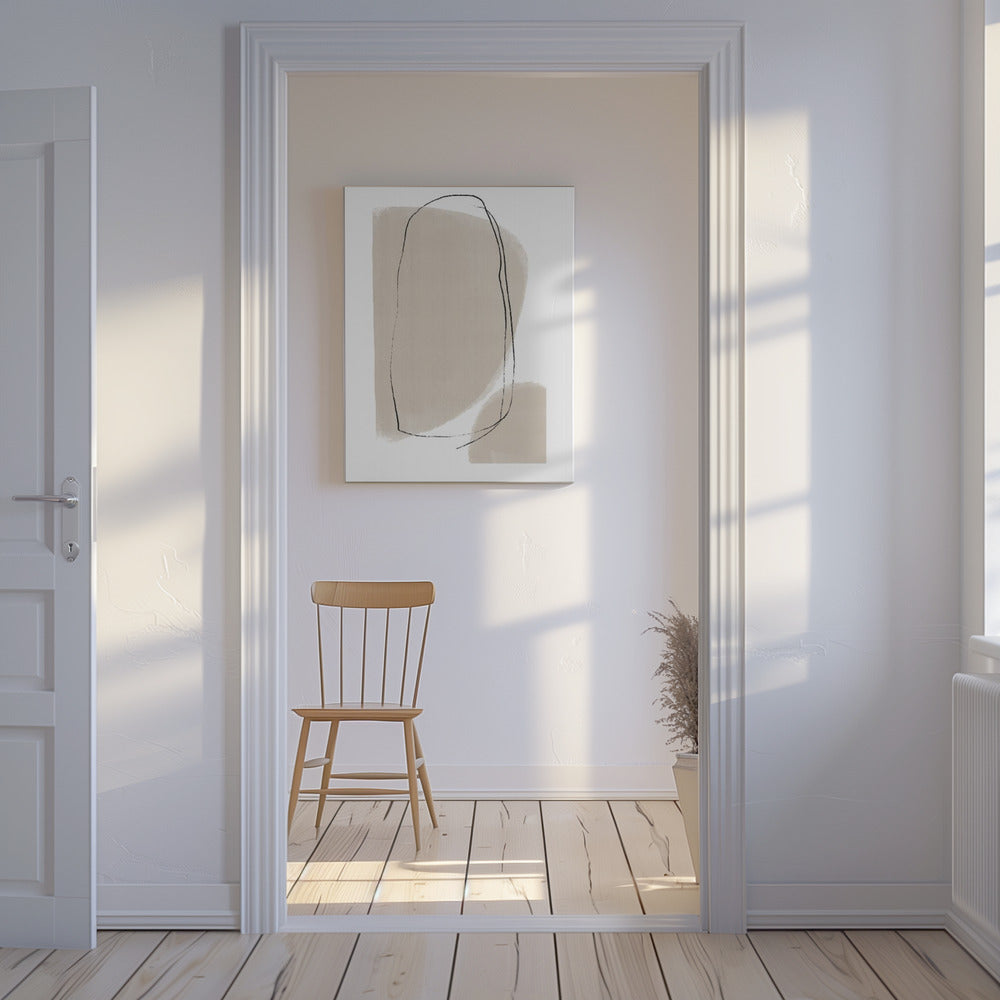 Soft Beige Shapes And Fluid Black Lines | Canvas