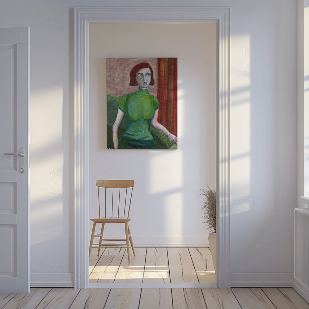 Vintage Red Head in Green | Canvas