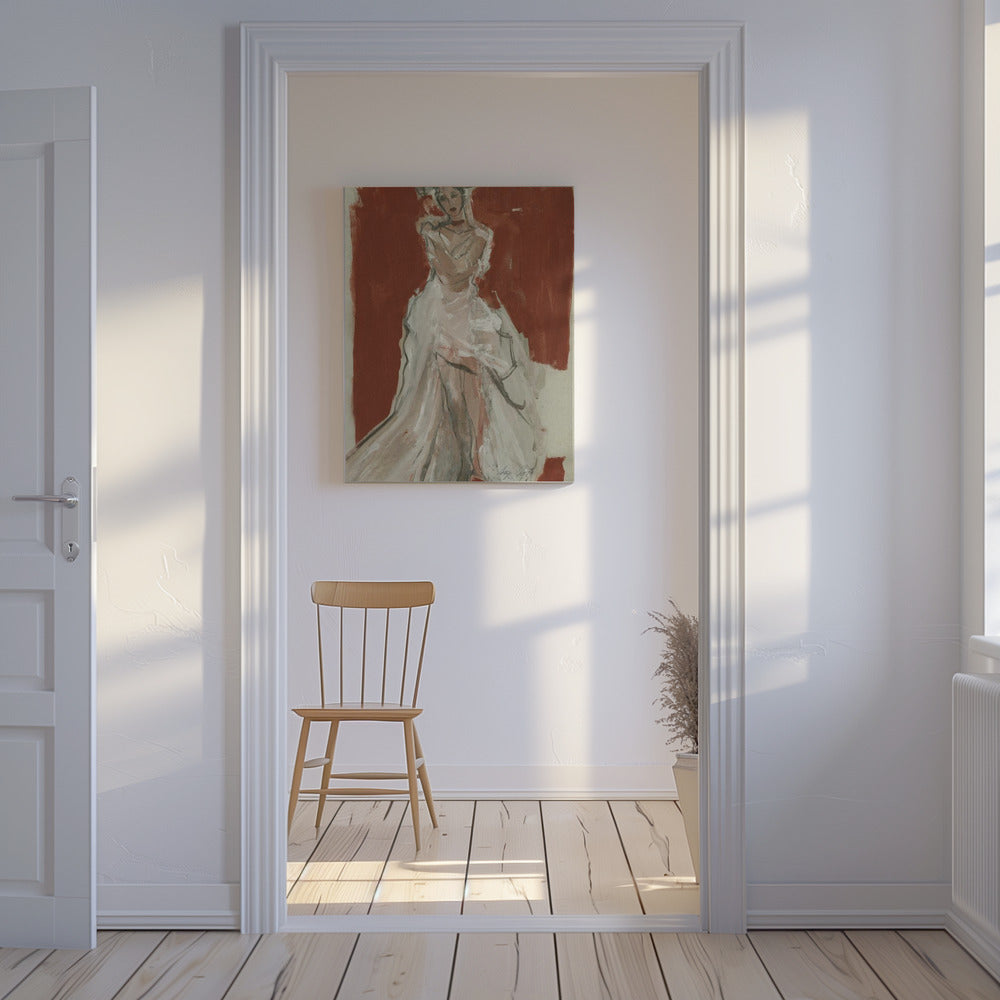 Stylish Woman in a Flowing White Dress | Canvas