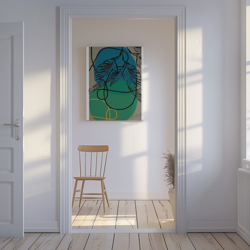 Woodblock Leaf Teal Orange Green Abstract 1 Final | Canvas