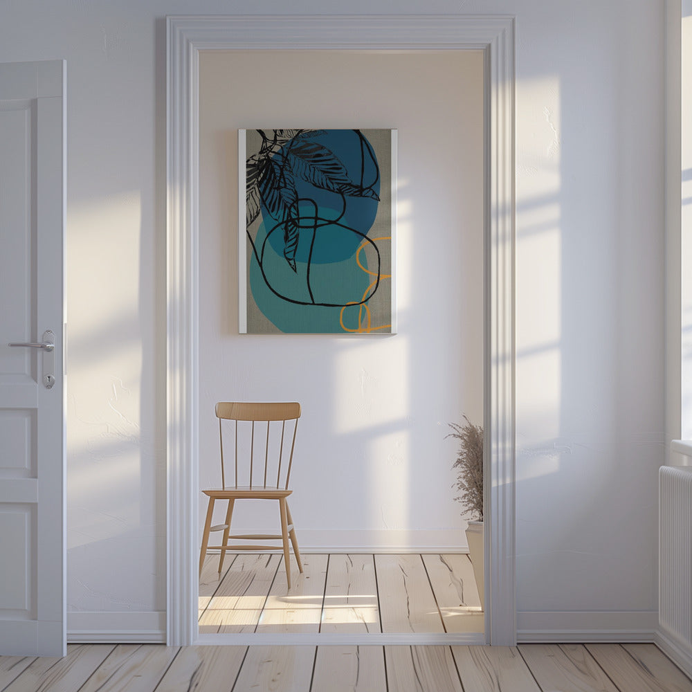 Woodblock Leaf Teal Orange Green Abstract 2 Final | Canvas