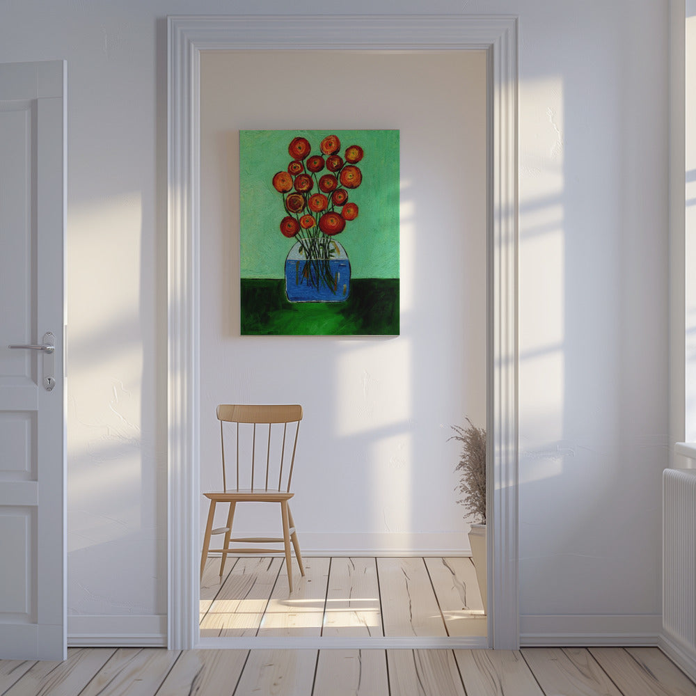 Poppies in Vase Green Version | Canvas