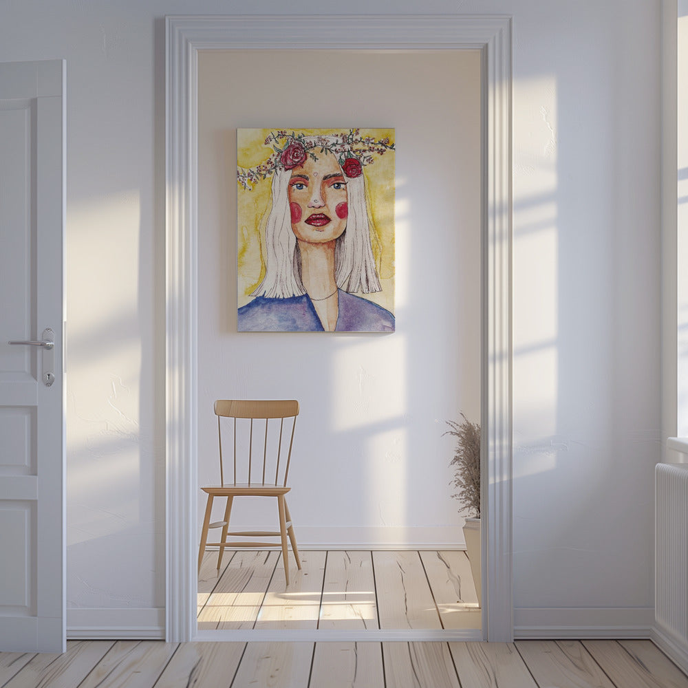 Lady with flower wreath | Canvas