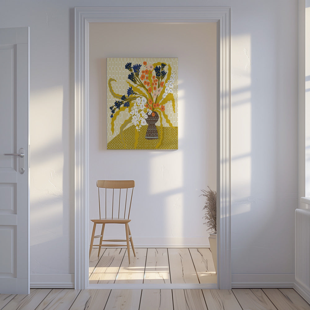 Floral Contemporary Still Life Mustard Yellow | Canvas