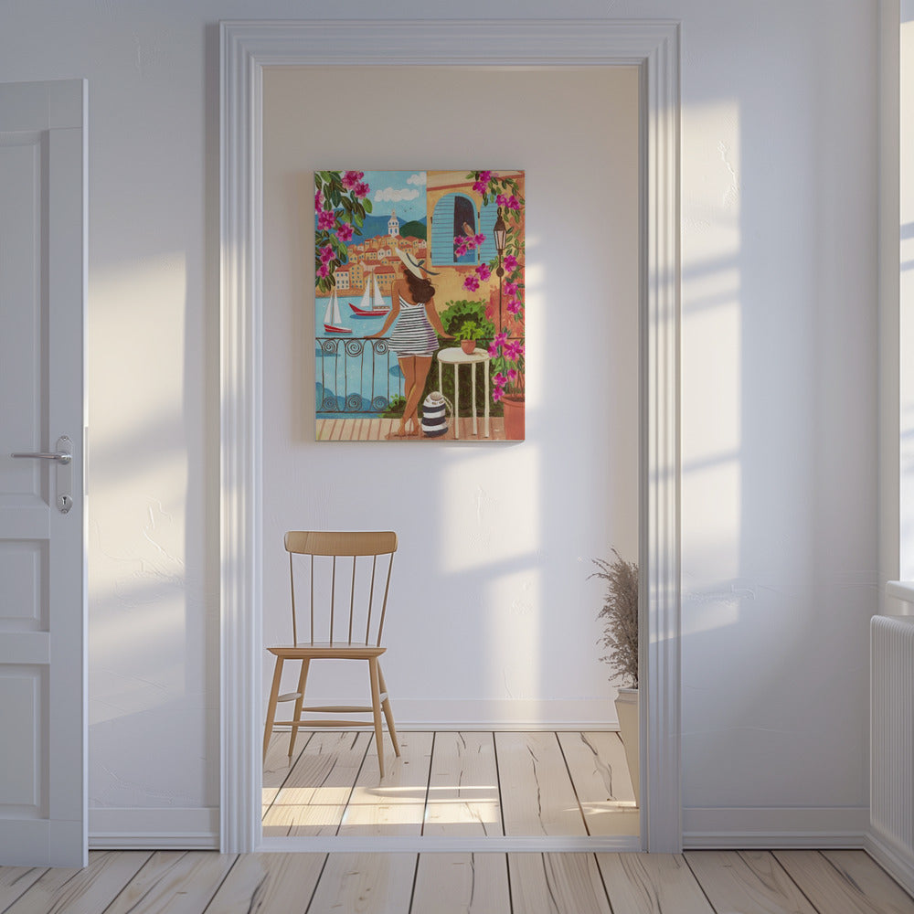 Travel poster woman in Saint-Tropez, France | Canvas