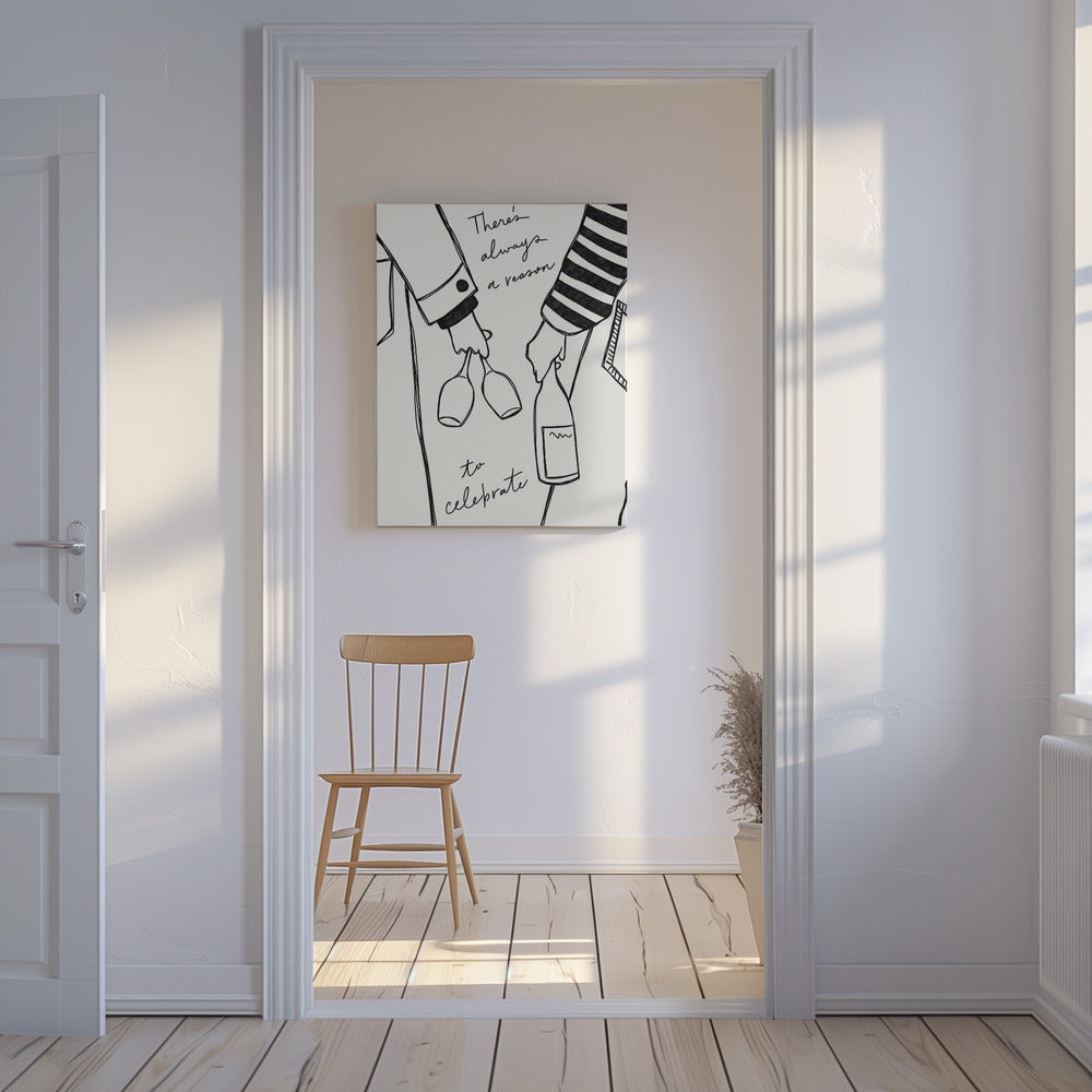 Woman holding wine bottle and wine glass (Black &amp; White) - Wine Vin Femme Noir et Blanc | Canvas