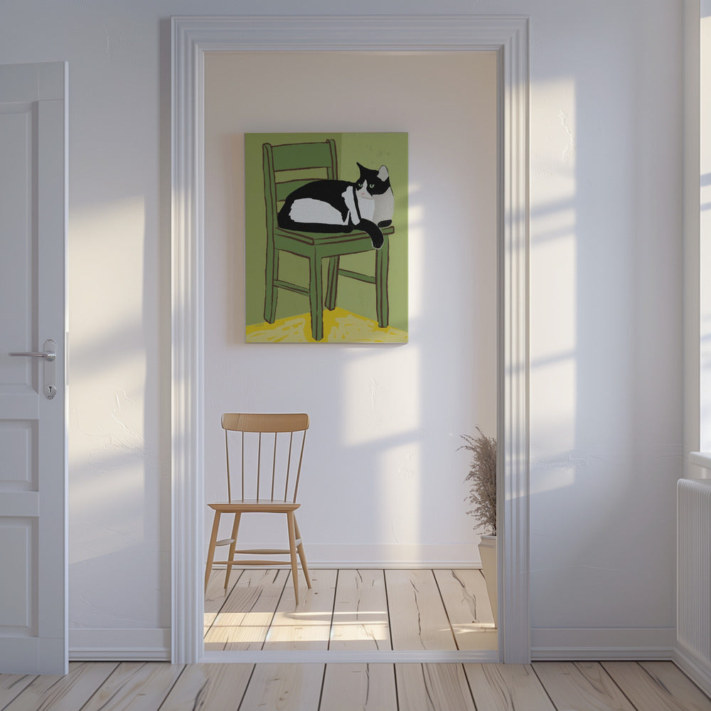 Tuxedo cat sitting on chair | Canvas