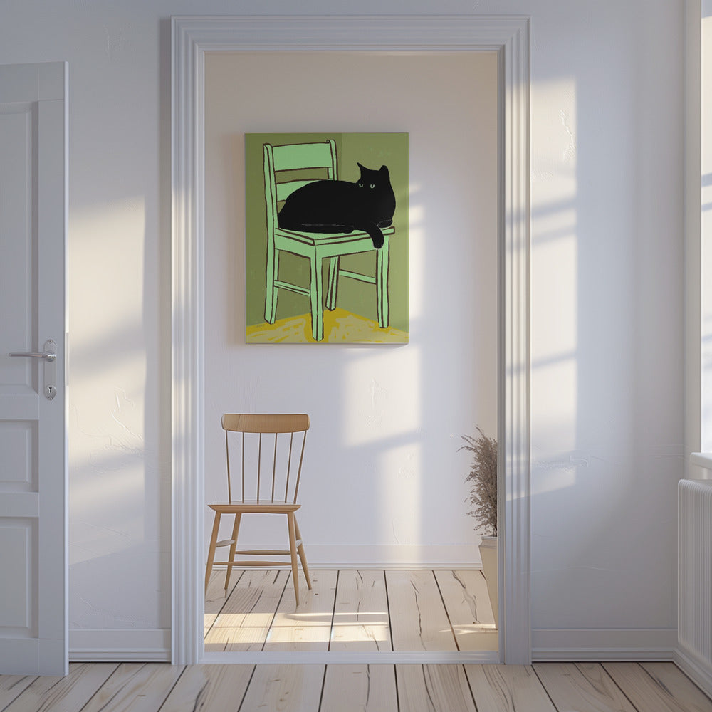 Black cat on chair | Canvas