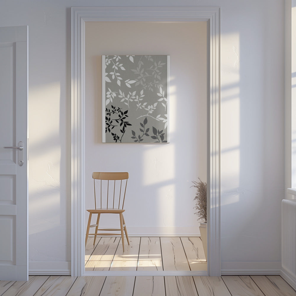 White Grey Black Leaves On Linen 1 | Canvas