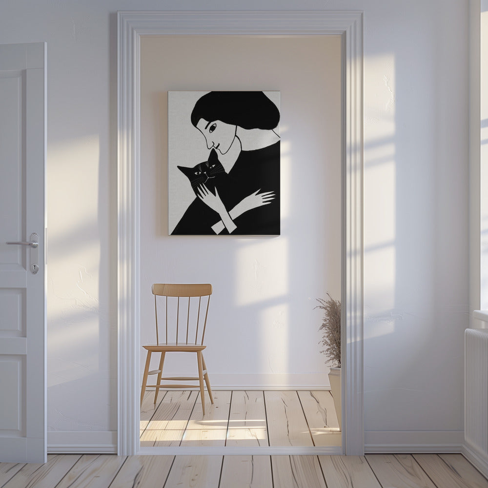 Cat Lady with Black Cat | Canvas