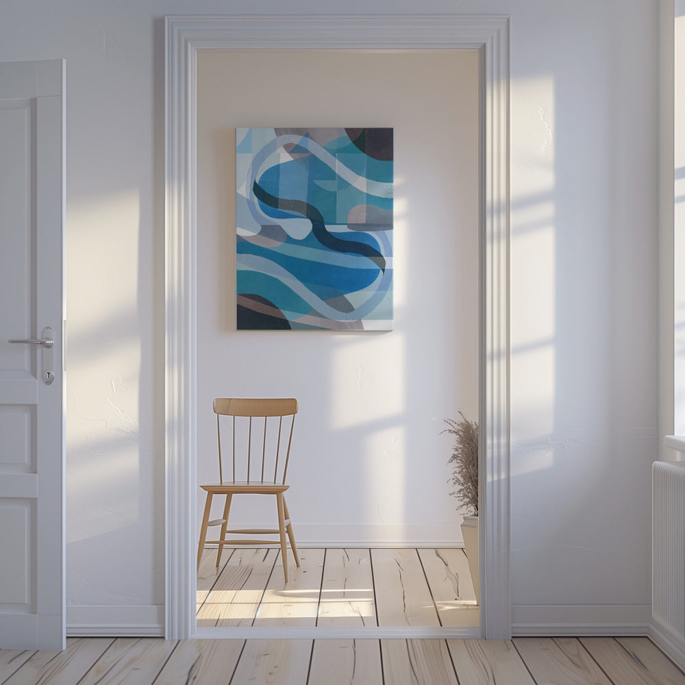 Abstract Blue and Neutral Swervy Shapes 1 | Canvas