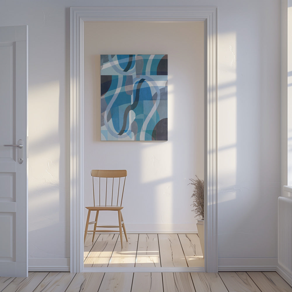 Abstract Blue and Neutral Swervy Shapes 2 | Canvas