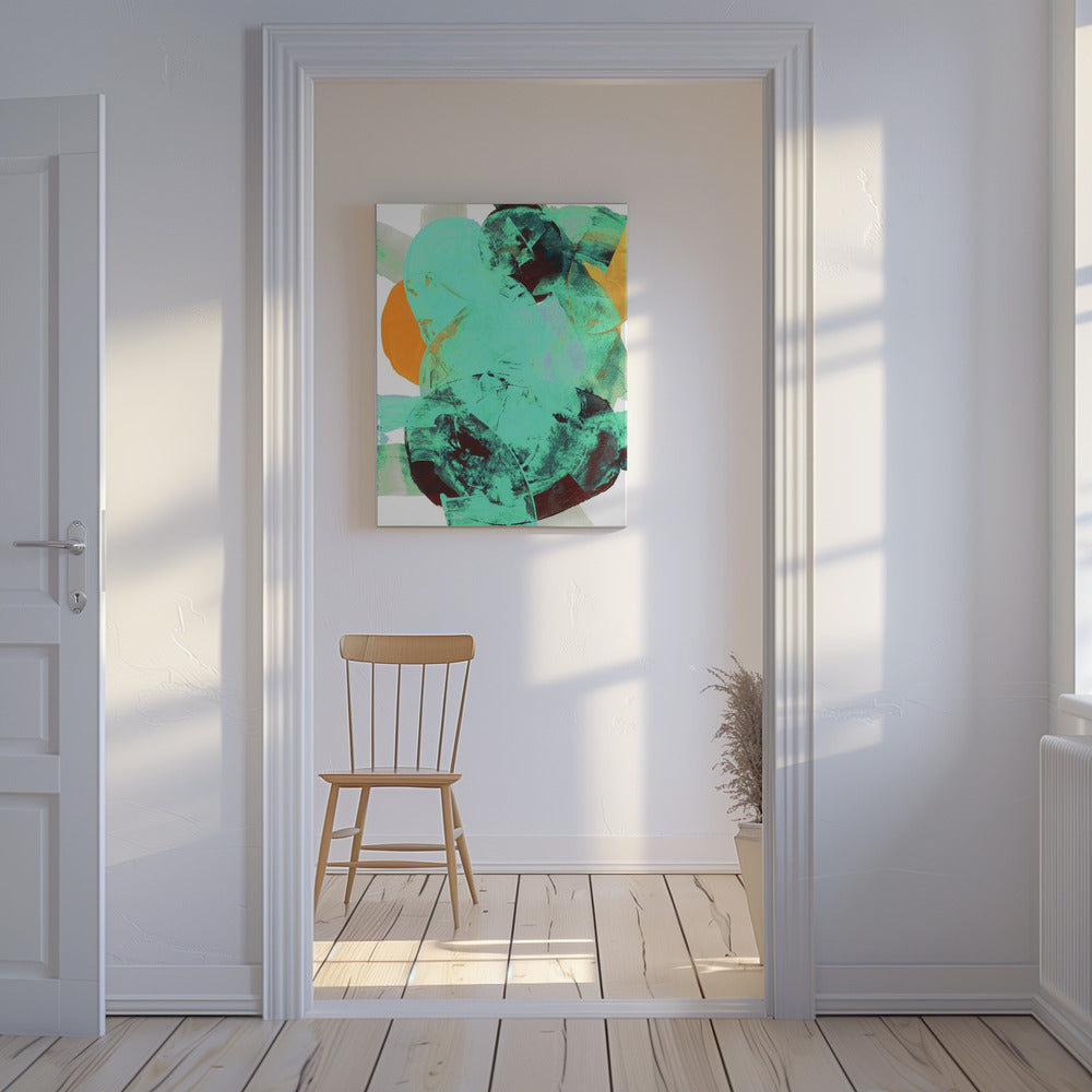 Aqua Teal Burgandy Orange Neutral White Abstract 1 | Canvas