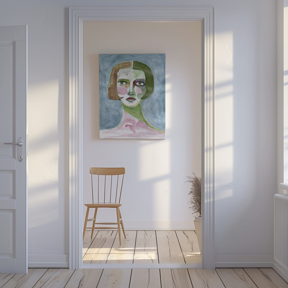 Lady with Bob haircut Grey Background | Canvas