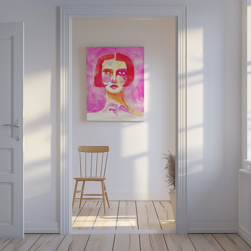 Lady with Bob haircut Hot Pink | Canvas