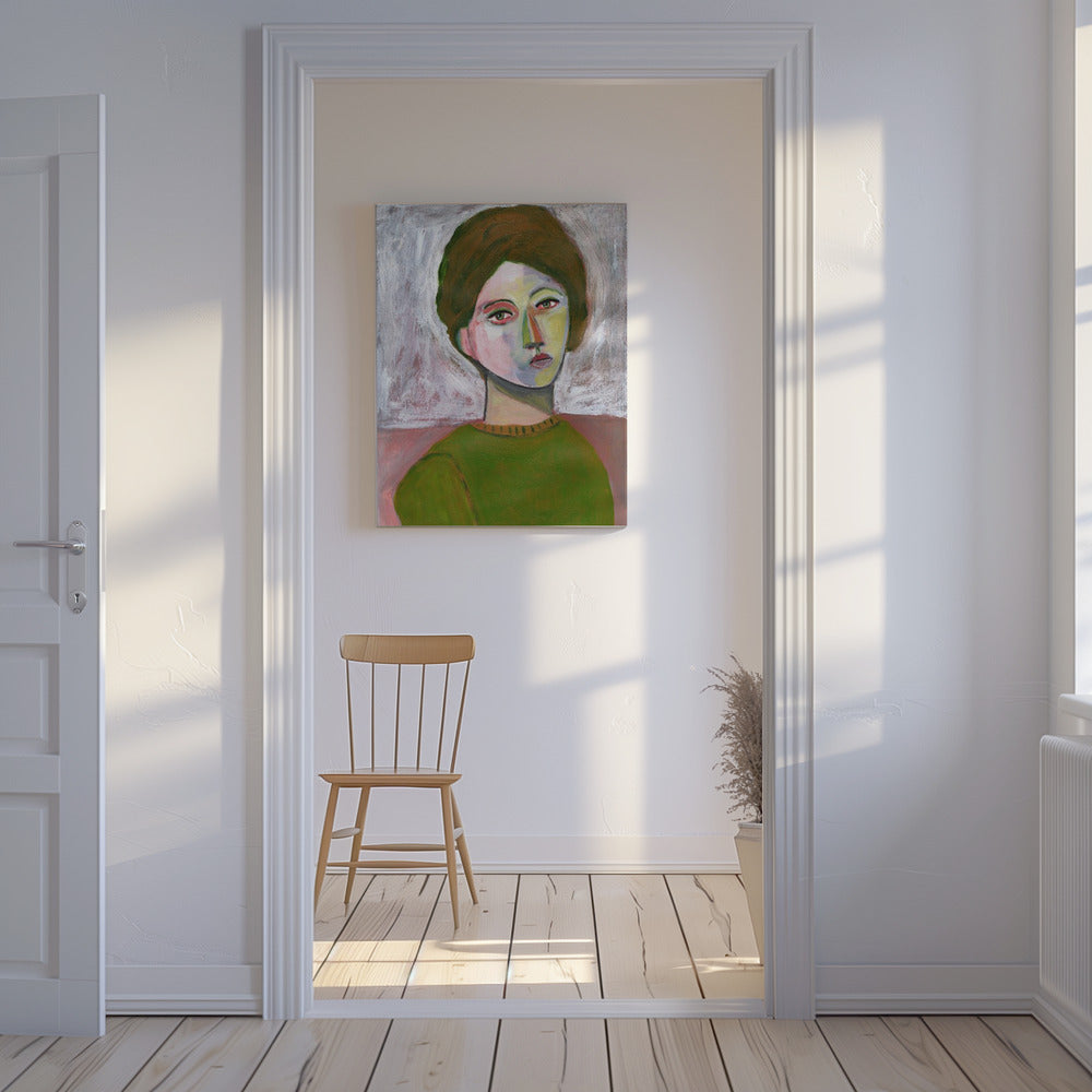 The woman in the green sweater | Canvas