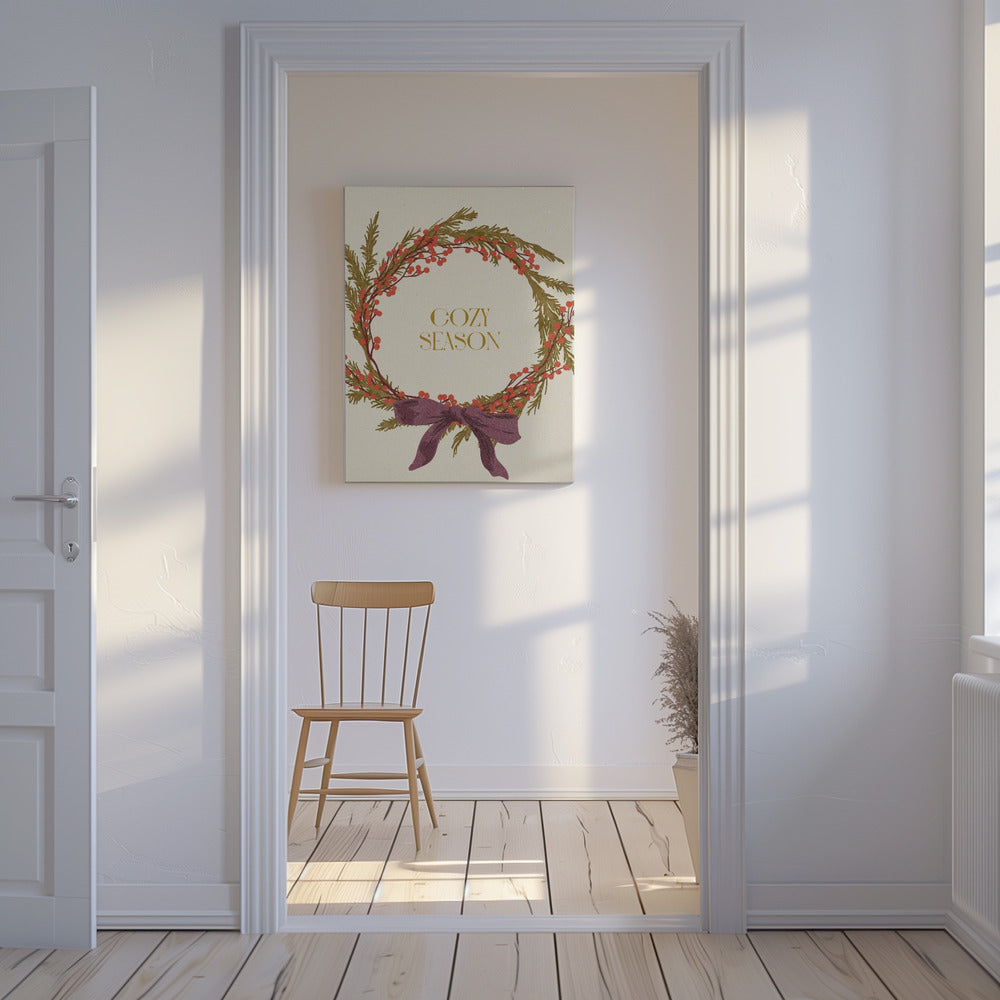 Cozy Season. Christmas wreath with bow | Canvas