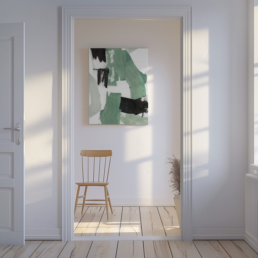 Abstract Green &amp; Black Shapes No1 Print | Canvas