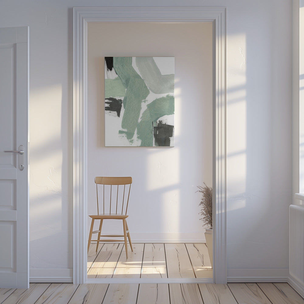 Abstract Green &amp; Black Shapes No2 Print | Canvas