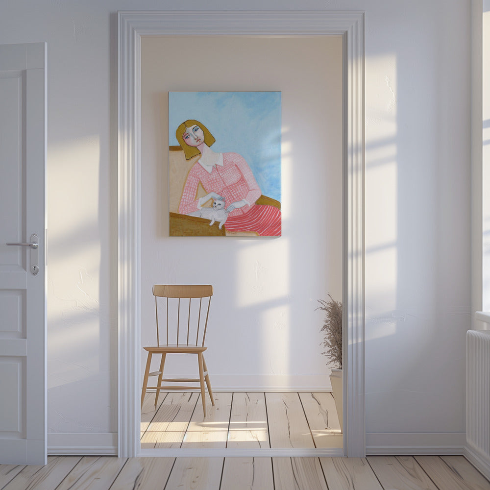 Lady with white cat | Canvas