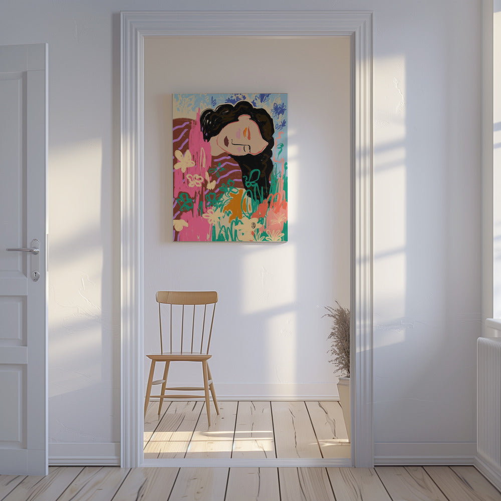 Expressive Figure Surrounded By Colorful Flowers | Canvas