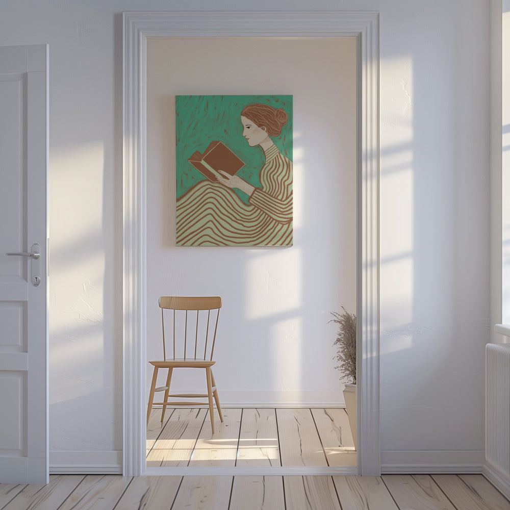 Lady reading striped dress | Canvas