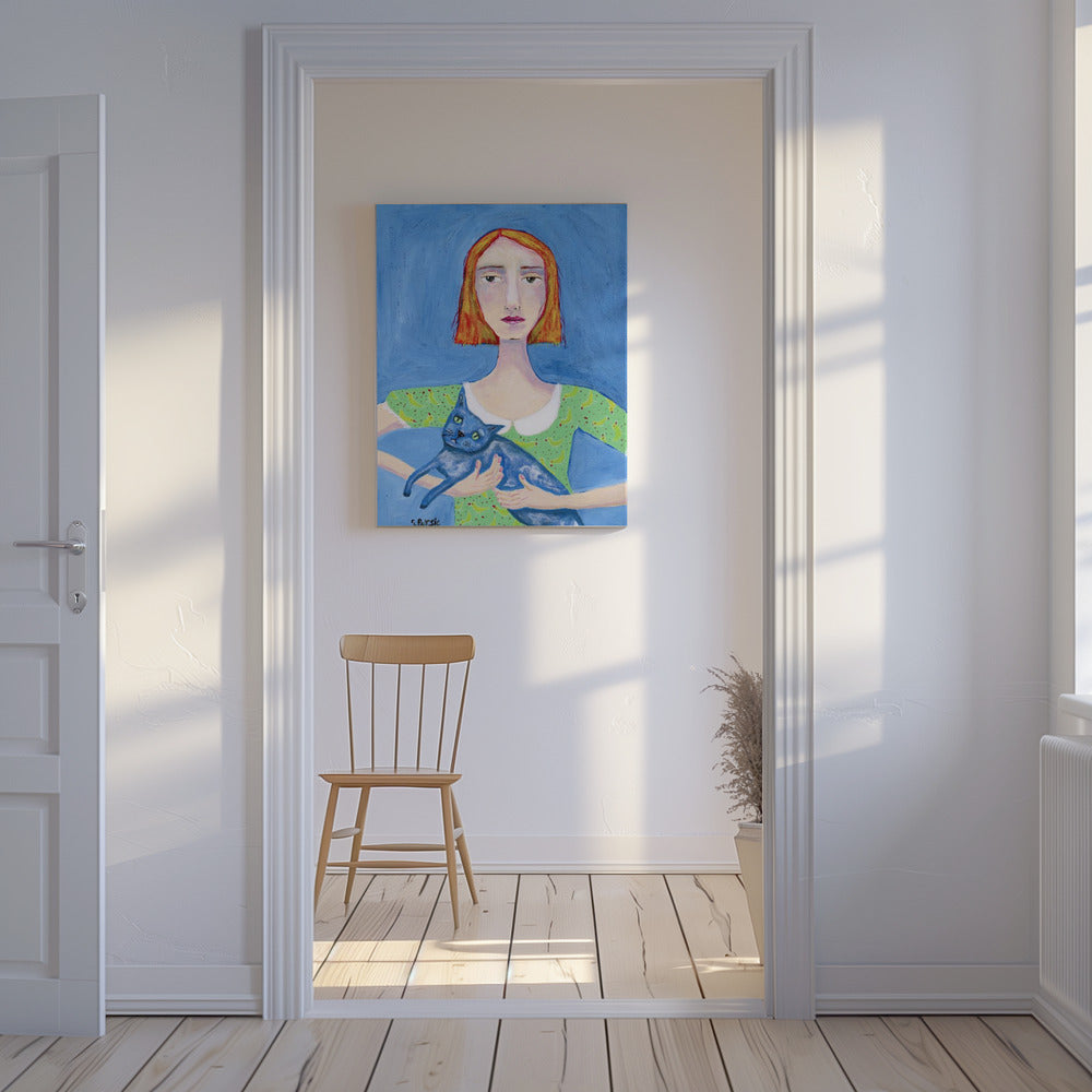 Lady with the Blue Cat | Canvas