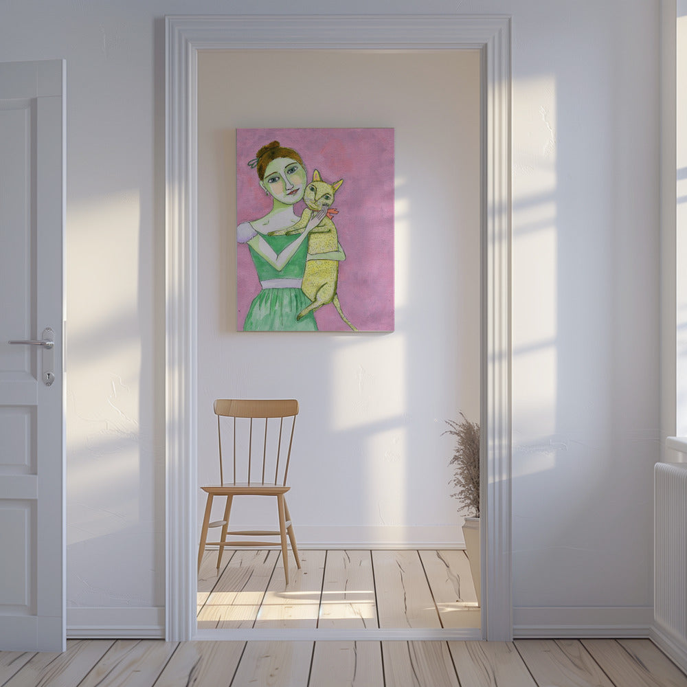 Lady with yellow cat | Canvas