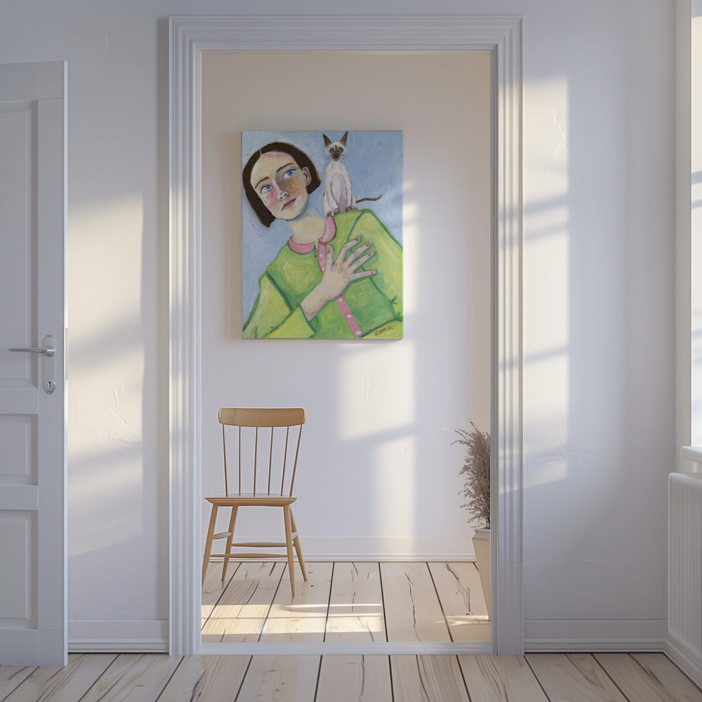 Girl with cat on shoulder | Canvas