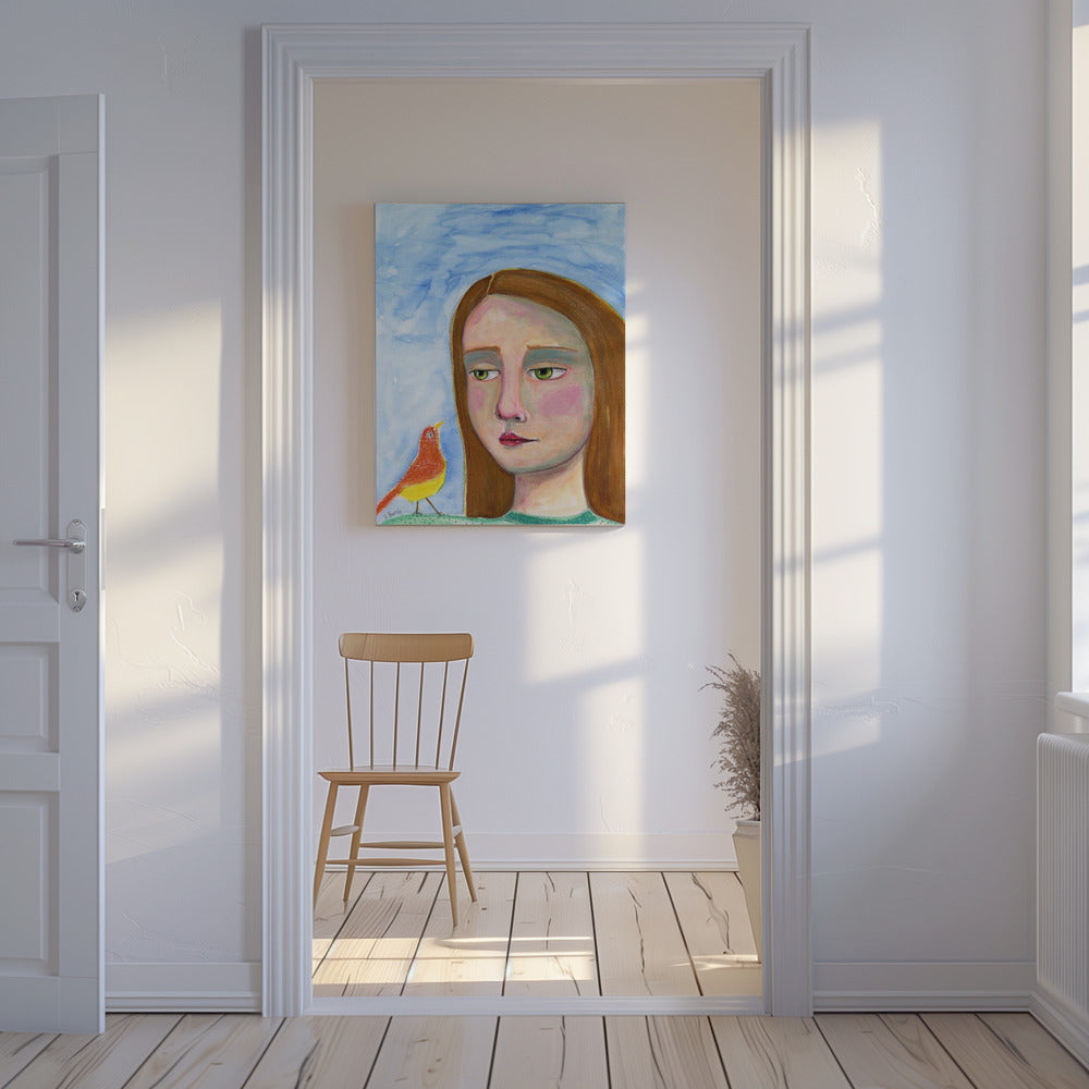 Lady With little Bird | Canvas