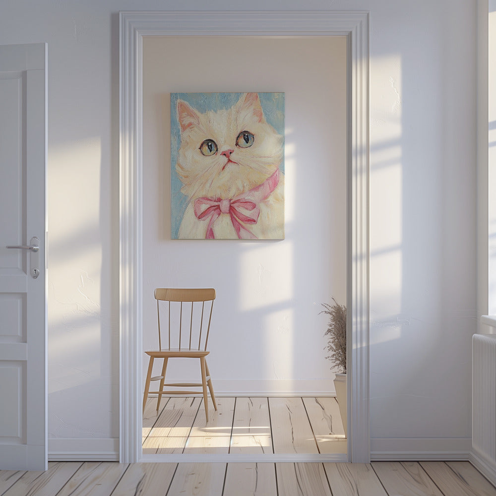 Pink Bow White Cat | Canvas