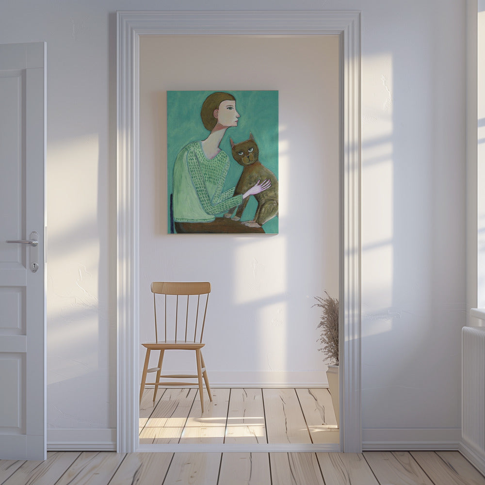 Woman with cat | Canvas