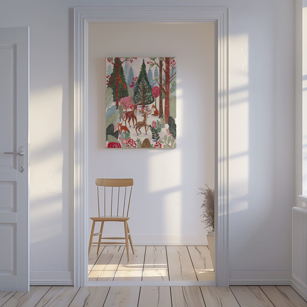 Animals in winter forest | Canvas