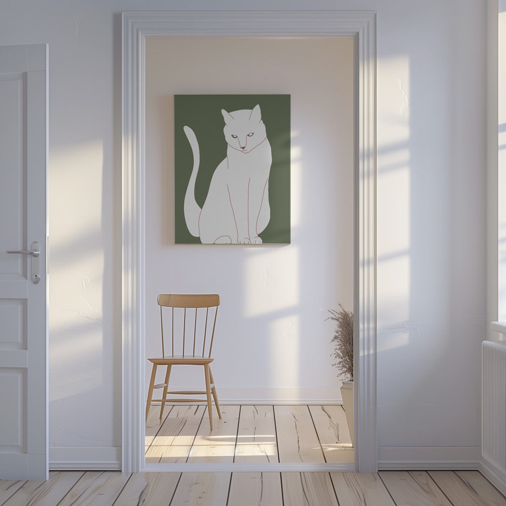 White and green cat | Canvas