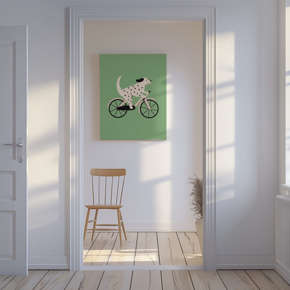 Spotted Dog Riding a Bicycle | Canvas