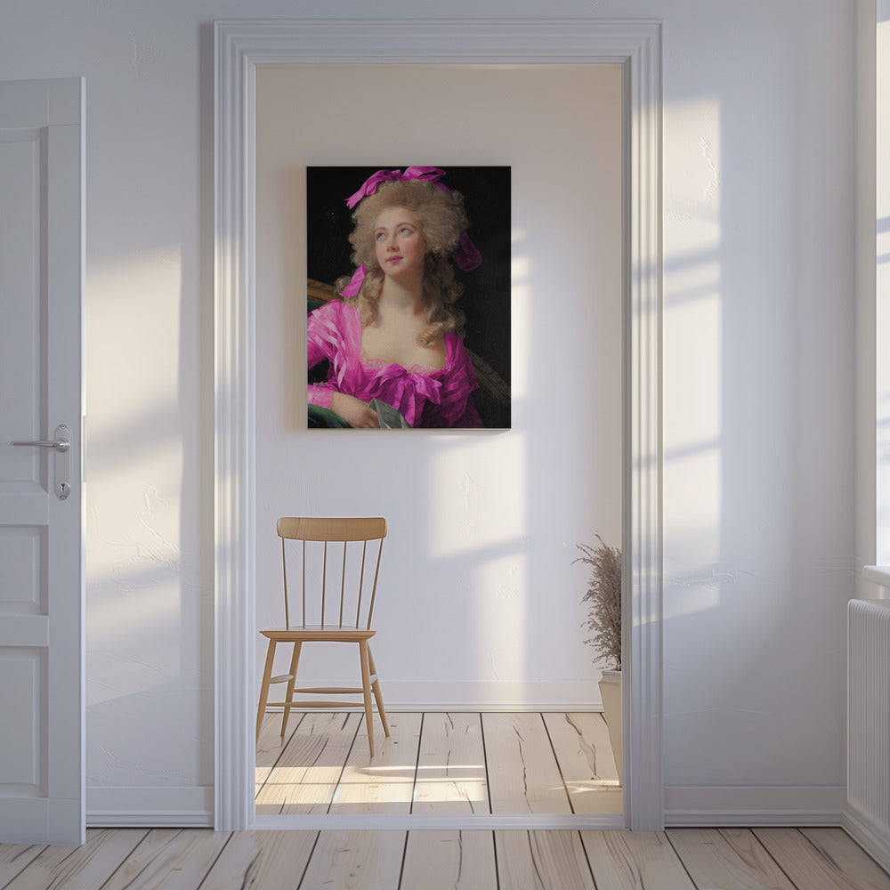 Woman in a Vibrant Pink Gown and Ribbon | Canvas