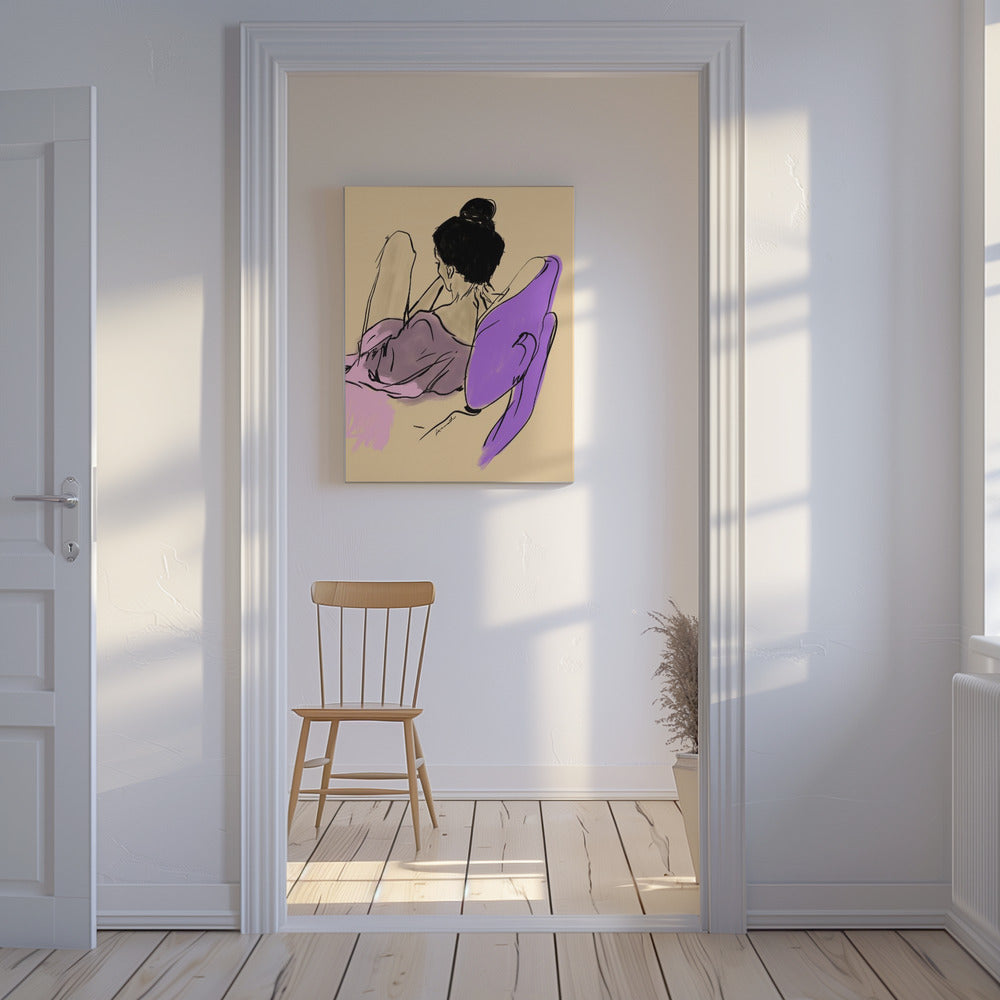 Reclining Woman Draped in Fluid Purple and Pink Tones | Canvas