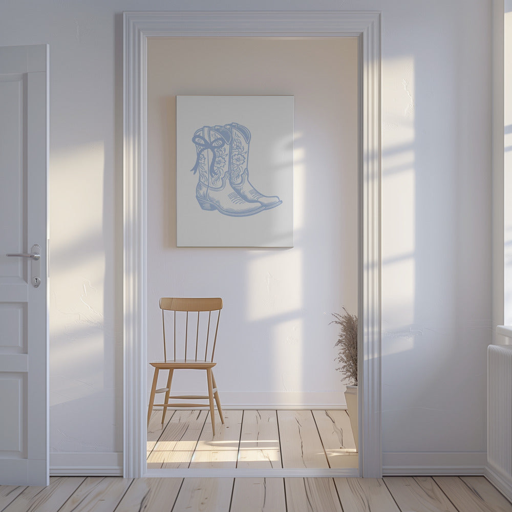 Light Blue Cowgirl Boots with Bow | Canvas