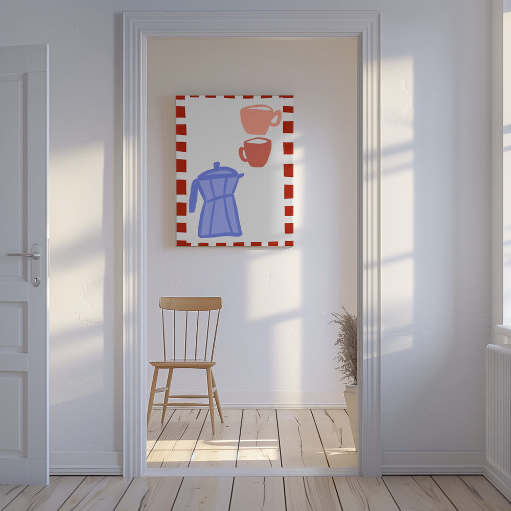 Minimalist Blue Coffee Pot and Two Pink Cups | Canvas