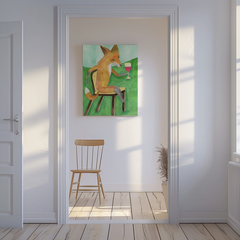 Mr. Fox drinking red wine | Canvas