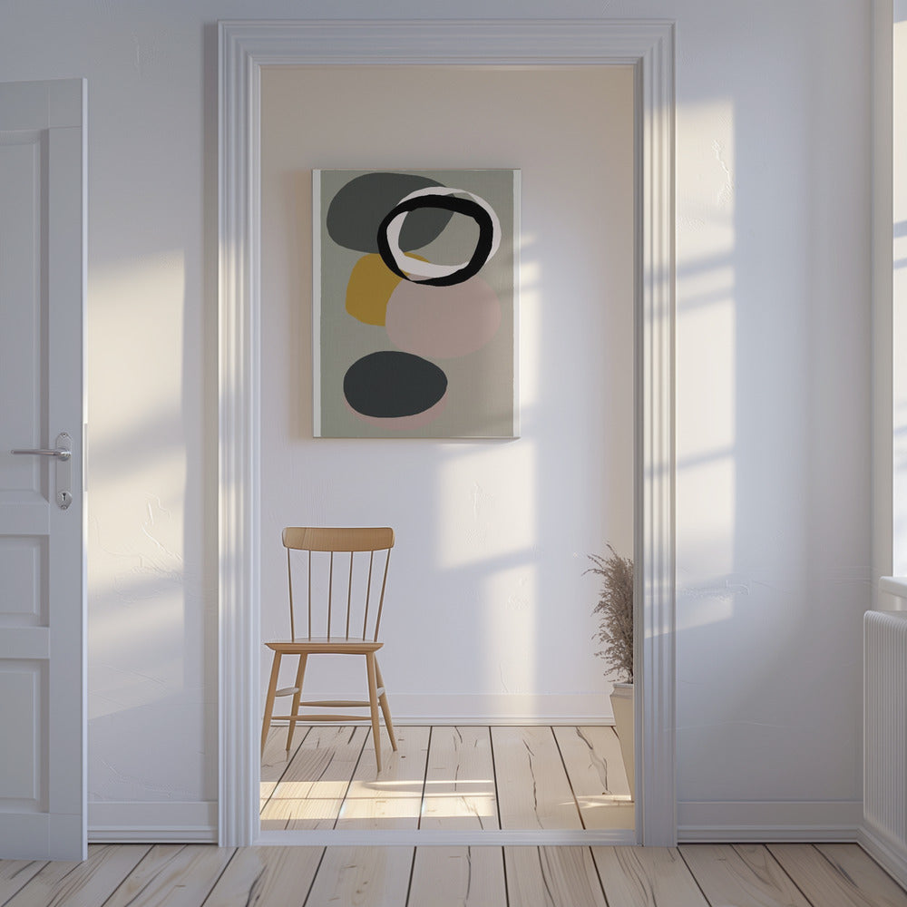 Abstract Circles in Muted Tones with Black Ring | Canvas