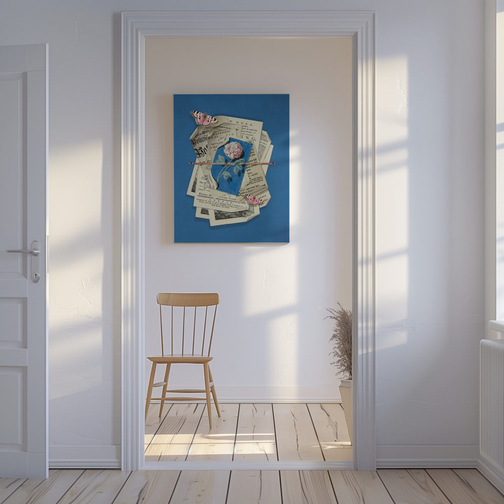 Pink Rose Surrounded By Vintage Paper | Canvas