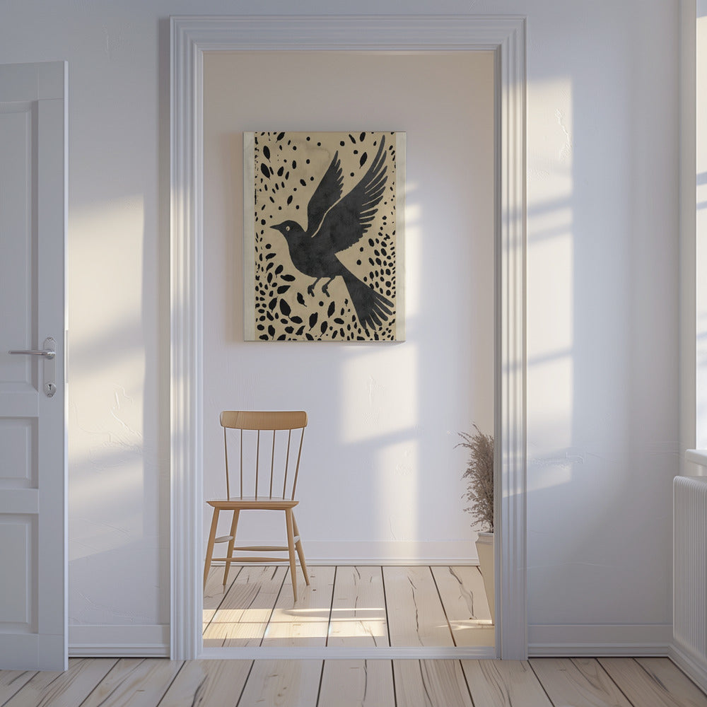 Bird In Flight Surrounded By Scattered Leaves | Canvas