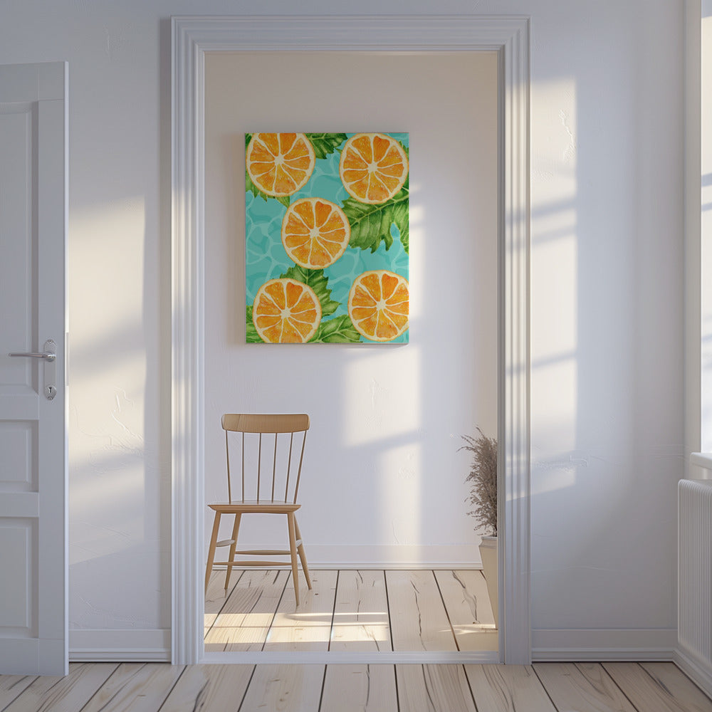 Vibrant Aesthetic Pattern of Orange Slices and Leaves - Refreshing Summer Watercolor | Canvas